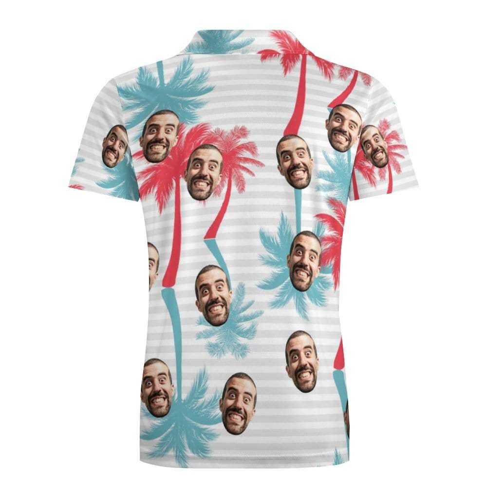 Men's Custom Face Polo Shirt Striped Style Personalized Hawaiian Golf Shirts - GiftLab