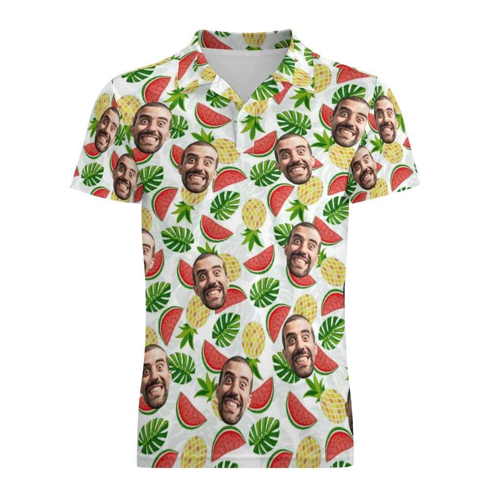 Men's Custom Face Polo Shirt Pineapples and Watermelon Personalized Hawaiian Golf Shirts - GiftLab
