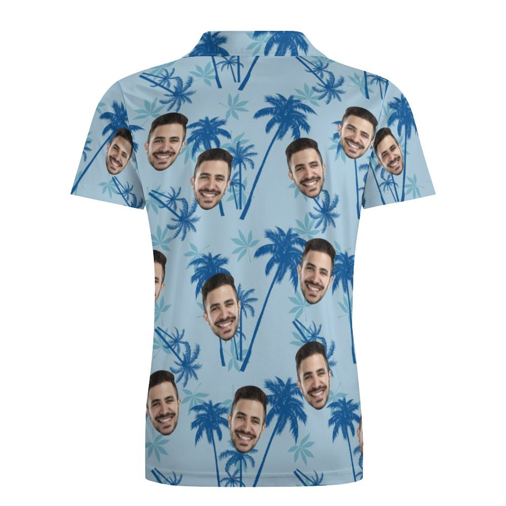 Men's Custom Face Polo Shirt Personalised Light Blue  Hawaiian Golf Shirts Christmas Gift - NameNecklace