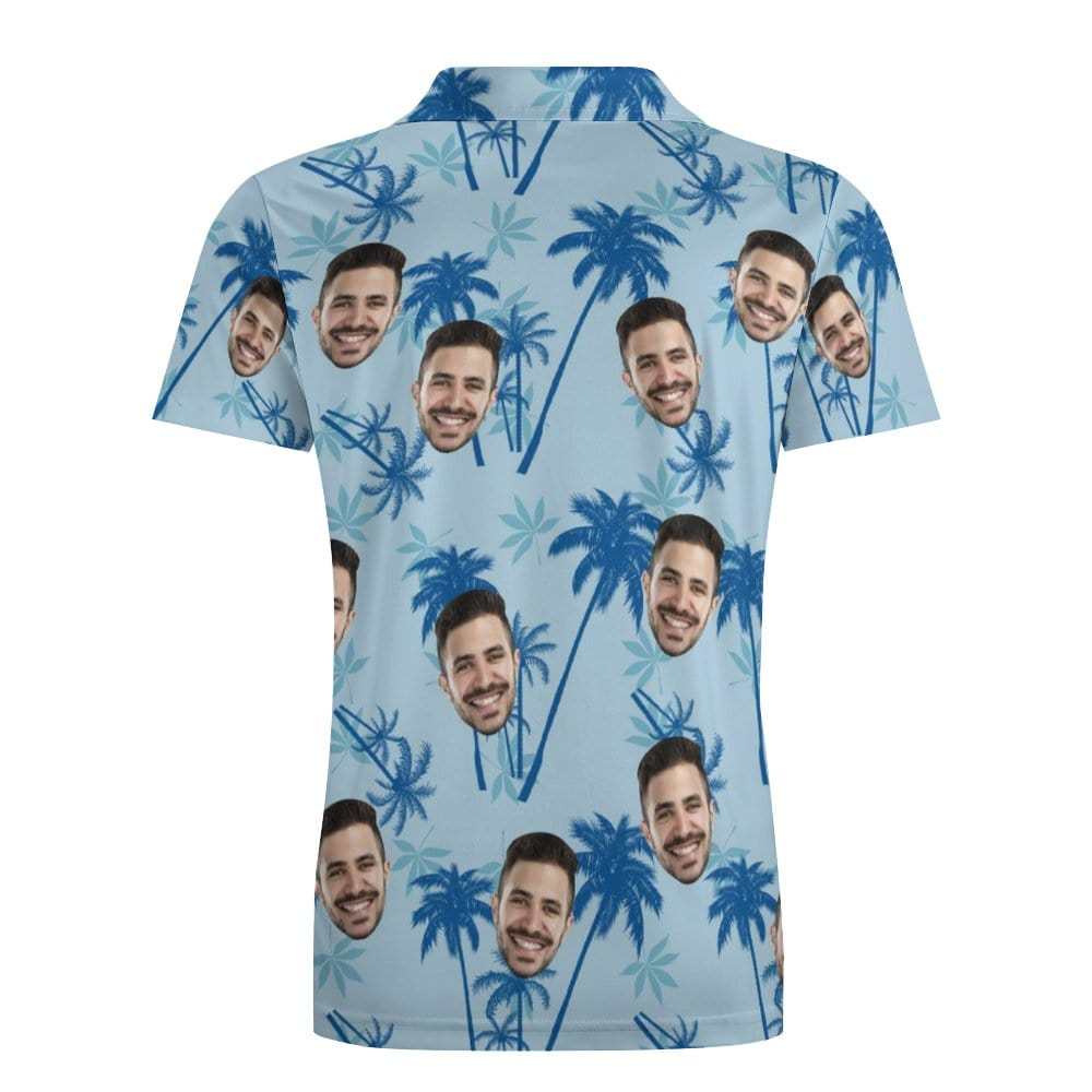 Men's Custom Face Polo Shirt Personalized Light Blue Hawaiian Golf Shirts - GiftLab