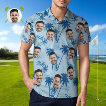 Men's Custom Face Polo Shirt Personalized Light Blue  Hawaiian Golf Shirts - GiftLab