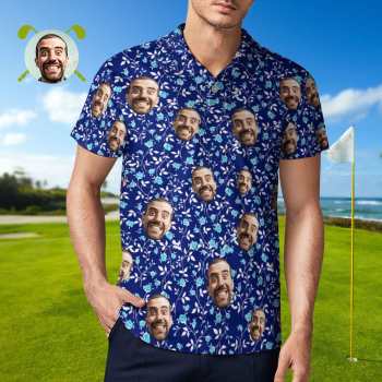 Custom Face Polo Shirt For Men Flower Power Personalized Hawaiian Golf Shirts - GiftLab