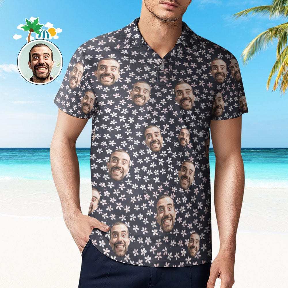 Custom Face Polo Shirt For Men Flowers Style Personalized Hawaiian Golf Shirts - GiftLab