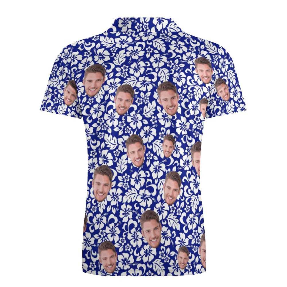 Custom Face Polo Shirt For Men Personalized Blue Hawaiian Golf Shirts - GiftLab
