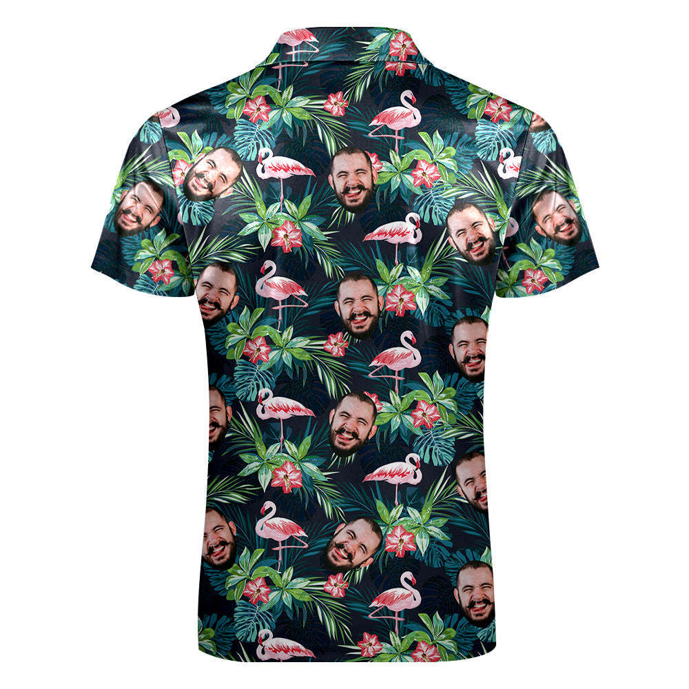 Custom Men's Polo Shirt with Zipper Personalised Face Hawaiian Style Polo Shirt - NameNecklace