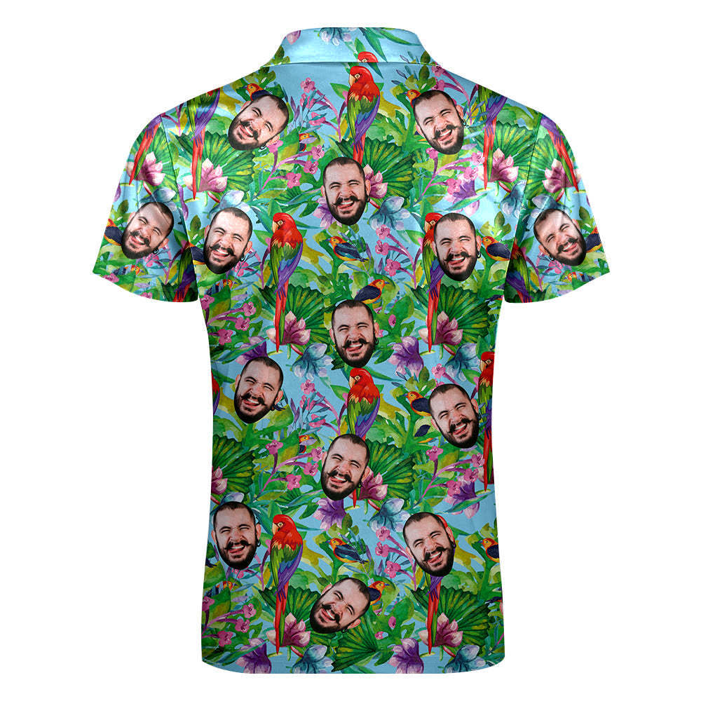 Custom Polo Shirt with Zipper Personalised Face Hawaiian Style Men's Polo Shirt for Him - NameNecklace