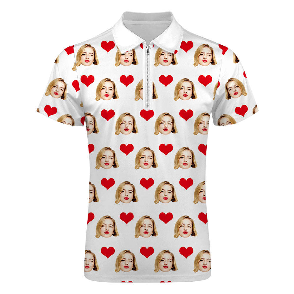 Custom Face Polo Shirt with Zipper Men's Polo Shirt for Boyfriend or Husband - NameNecklace