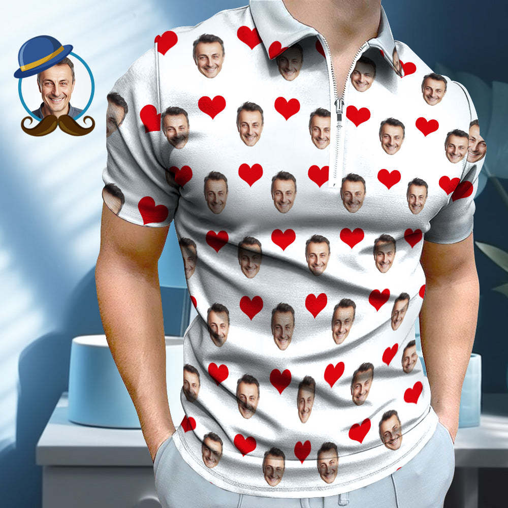 Custom Face Polo Shirt with Zipper Men's Polo Shirt for Boyfriend or Husband - NameNecklace