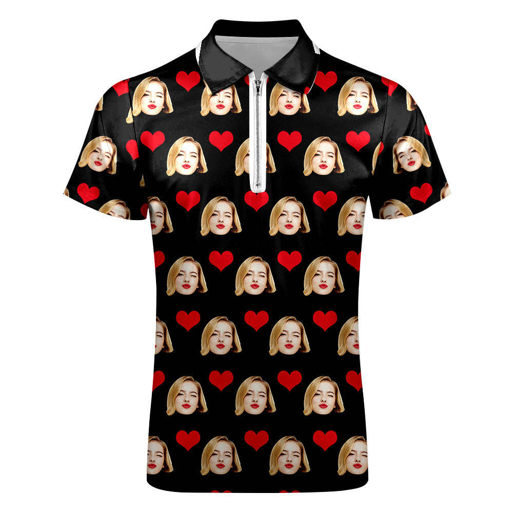 Custom Face Polo Shirt with Zipper Men's Polo Shirt for Boyfriend or Husband - NameNecklace