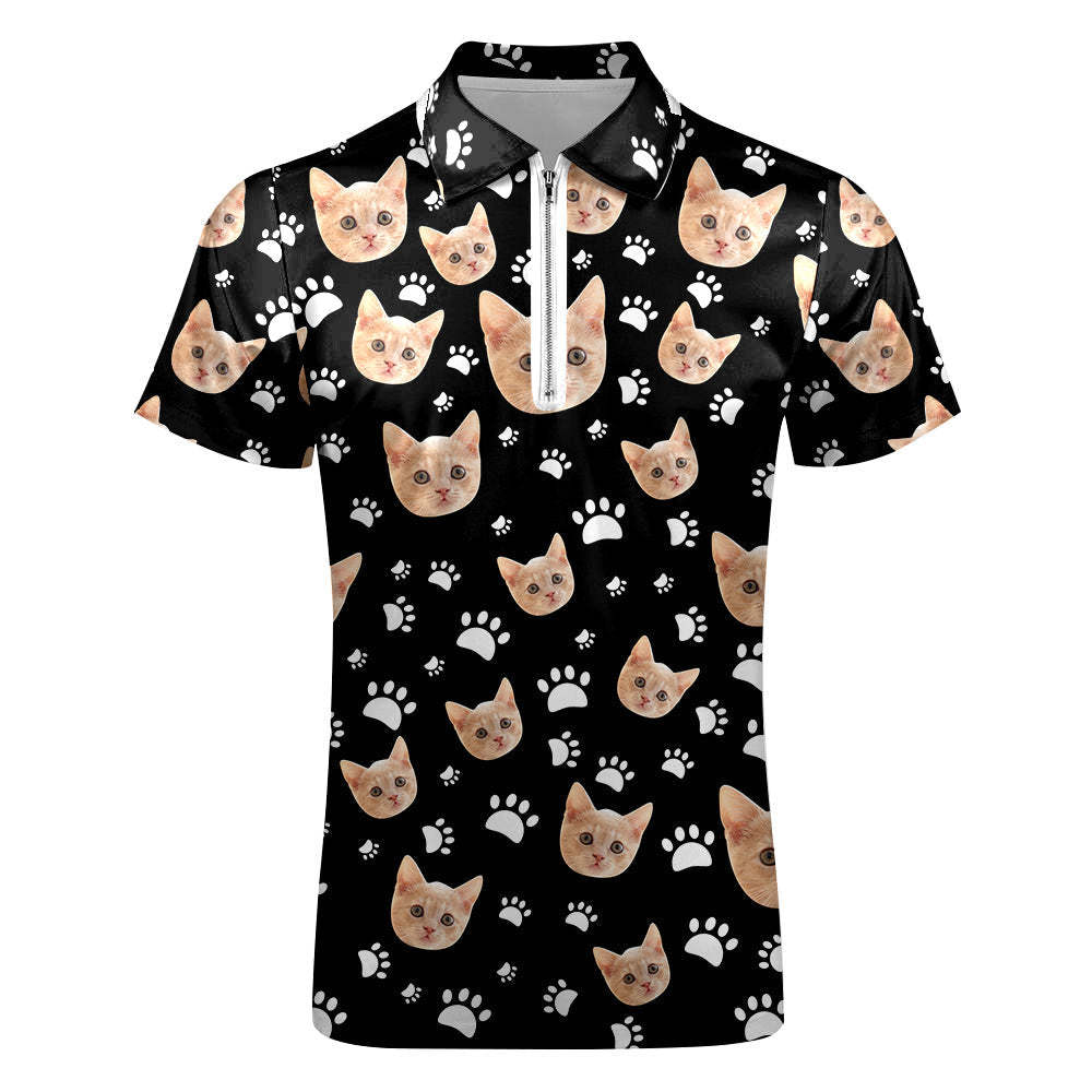 Custom Face Polo Shirt with Zipper Men's Polo Shirt for Pet Lovers - NameNecklace