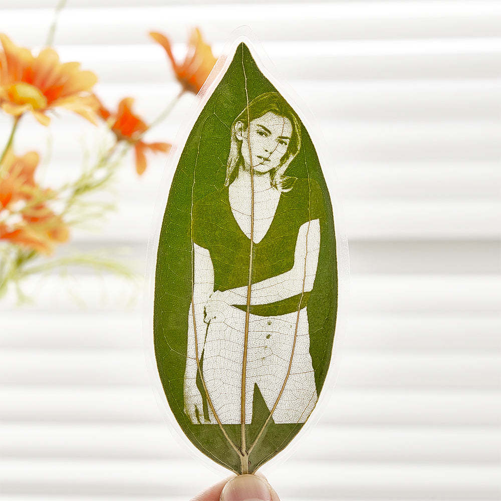 Personalized Photo Leaf Bookmark Custom Leaf Carving Bookmarks Leaf Carving Art Unique Gift for Reader - NameNecklace