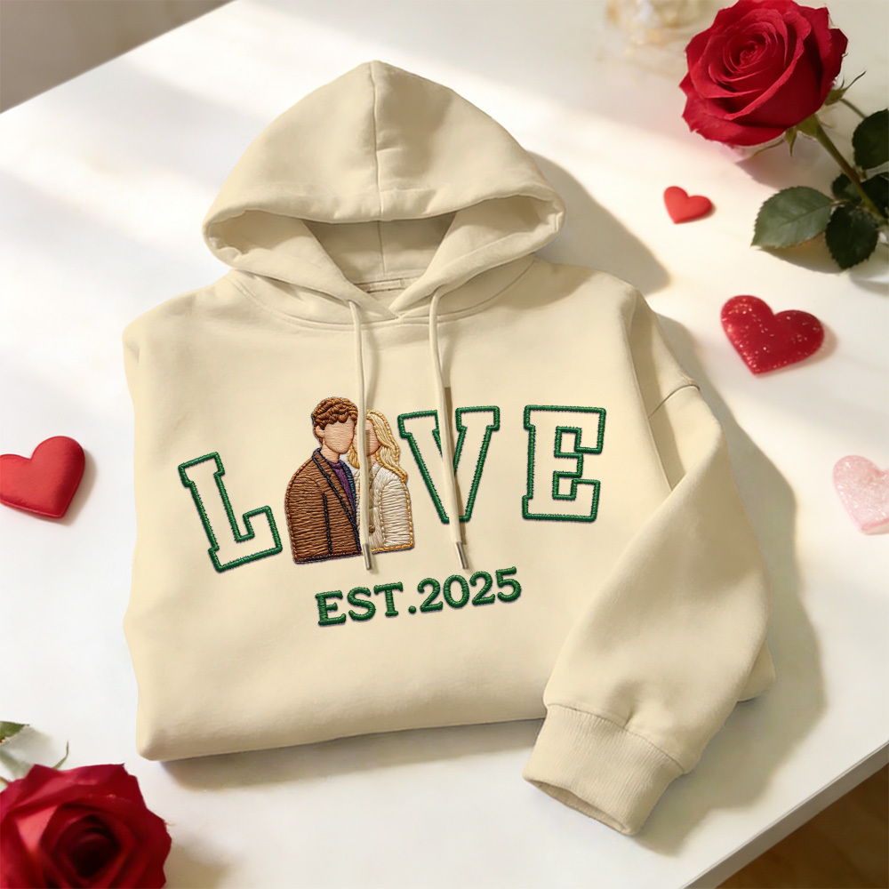 Personalized Embroidered Photo Couple LOVE Est Year Sweatshirt/Hoodie - namenecklace