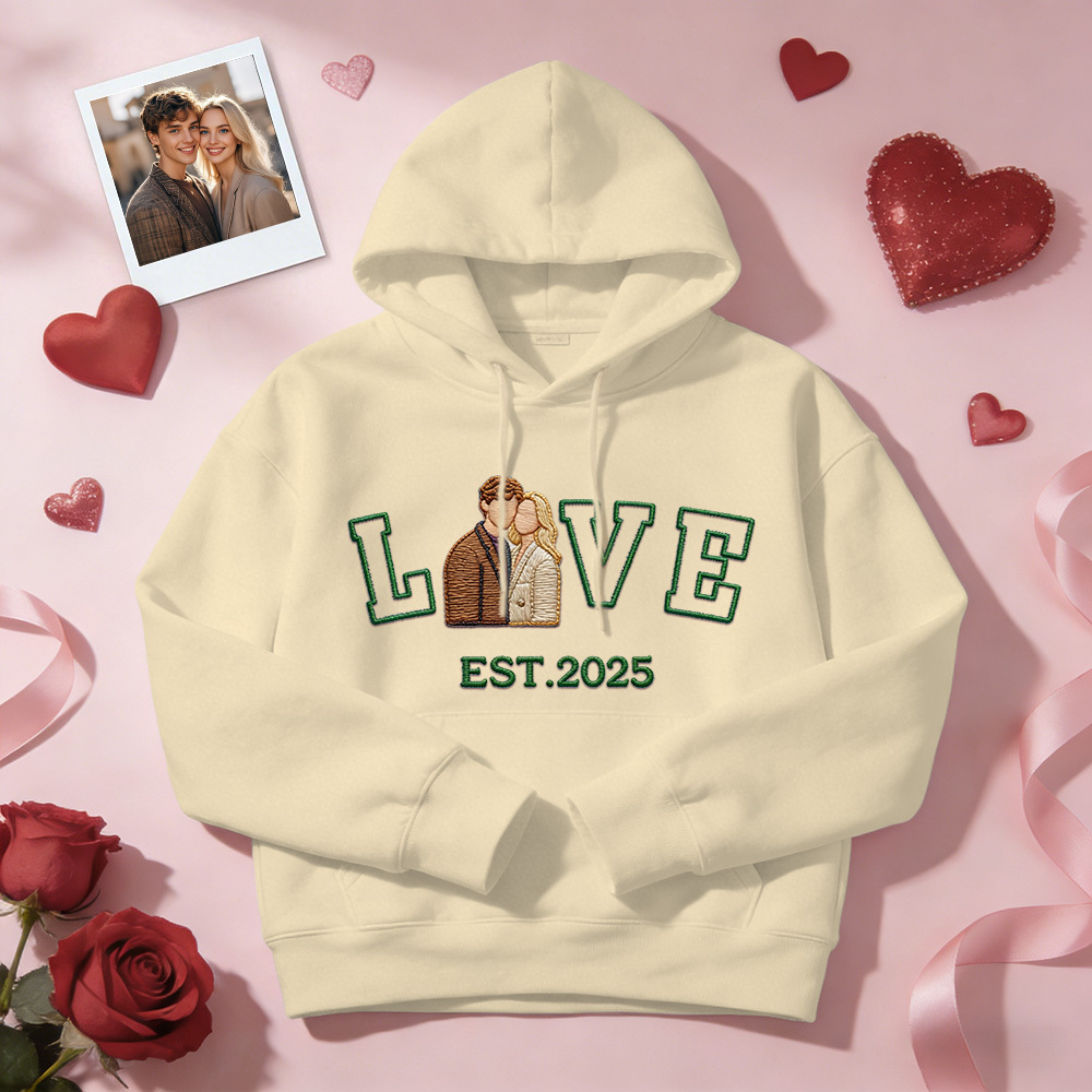Personalized Embroidered Photo Couple LOVE Est Year Sweatshirt/Hoodie - namenecklace