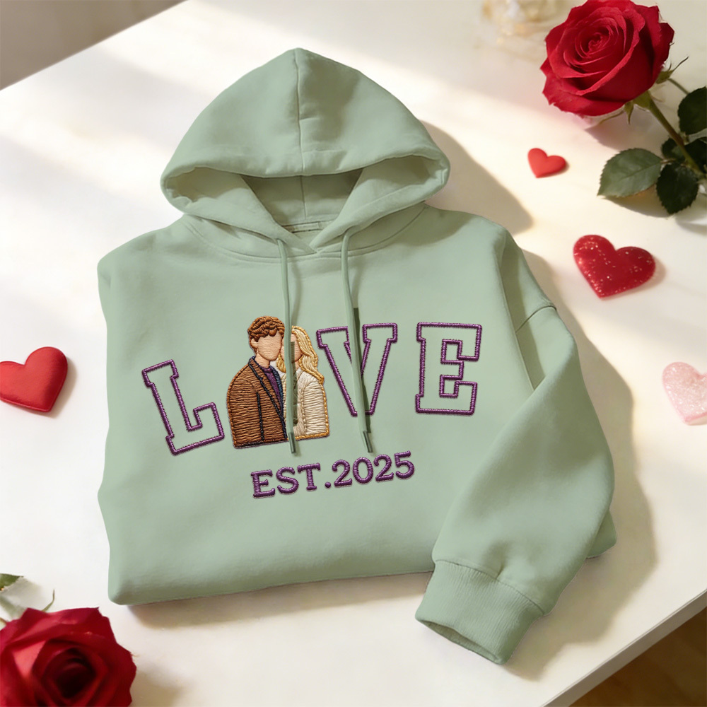 Personalized Embroidered Photo Couple LOVE Est Year Sweatshirt/Hoodie - namenecklace