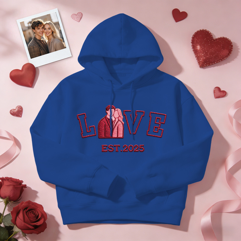 Personalized Embroidered Photo Couple LOVE Est Year Sweatshirt/Hoodie - namenecklace