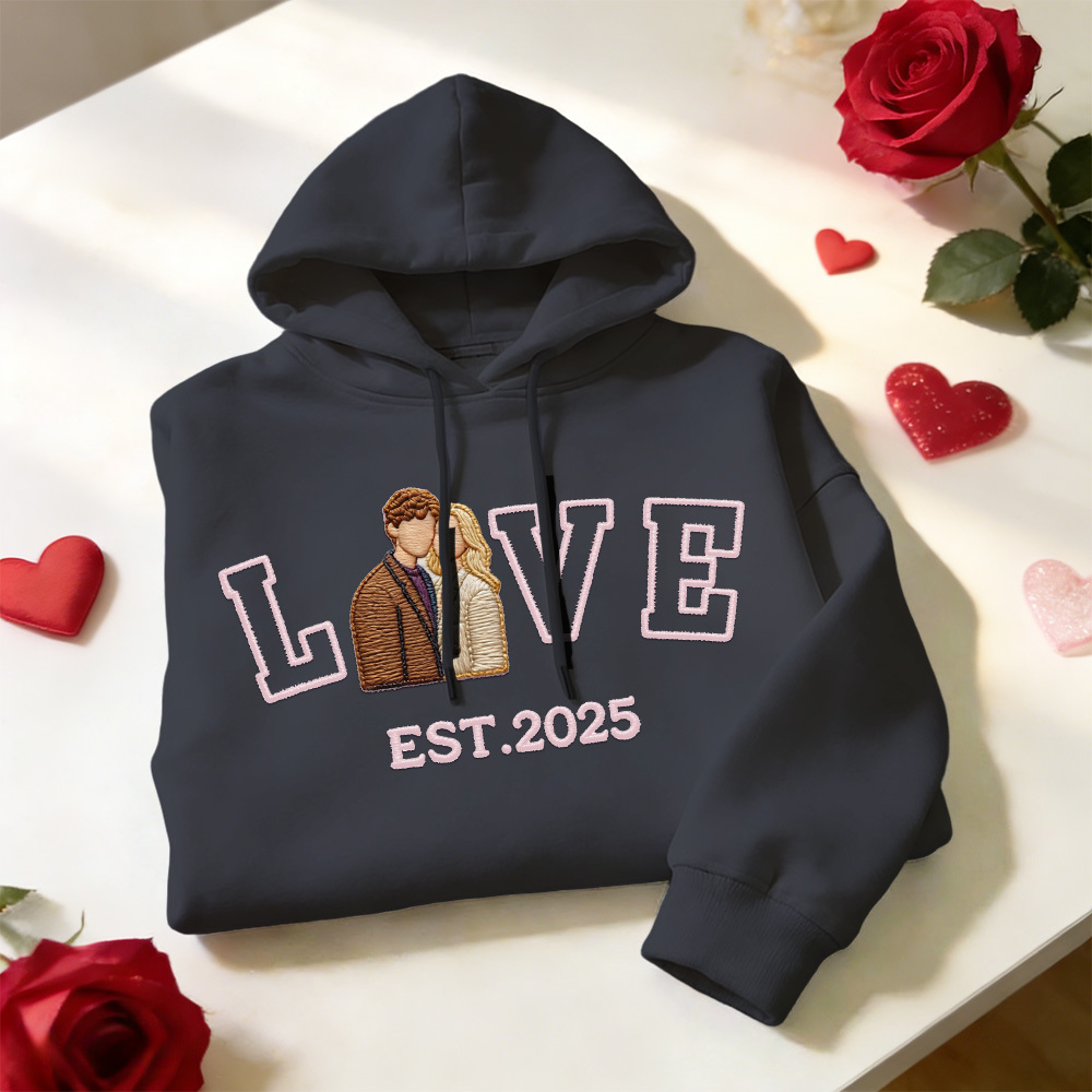 Personalized Embroidered Photo Couple LOVE Est Year Sweatshirt/Hoodie - namenecklace