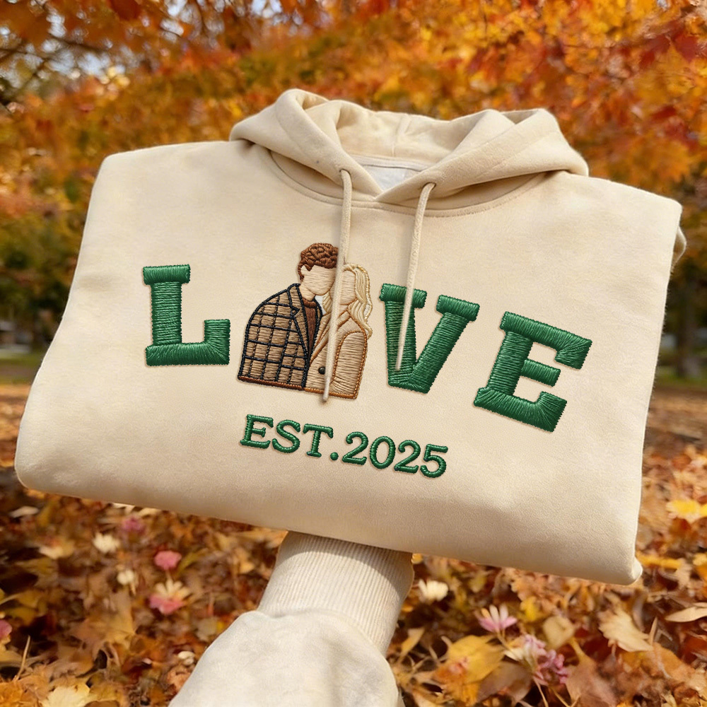 Personalized Embroidered Photo Couple LOVE Est Year Sweatshirt/Hoodie - namenecklace