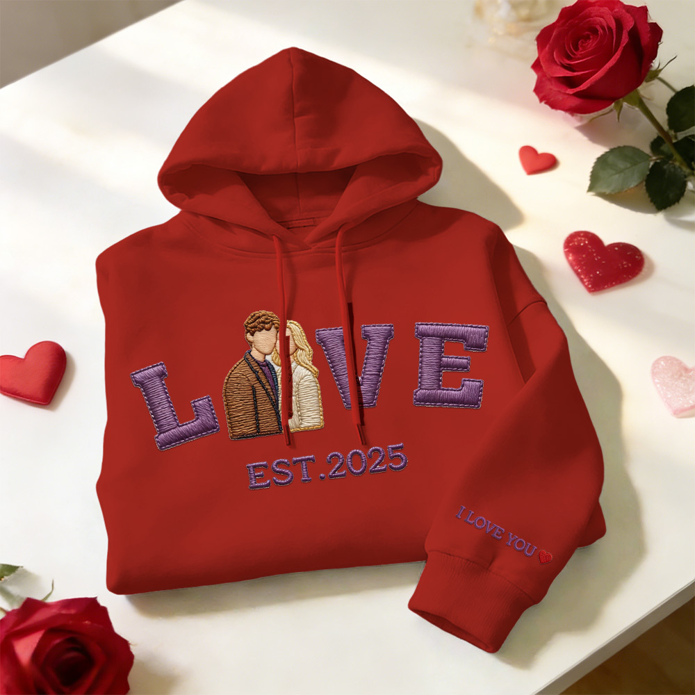 Personalized Embroidered Photo Couple LOVE Est Year Sweatshirt/Hoodie - namenecklace