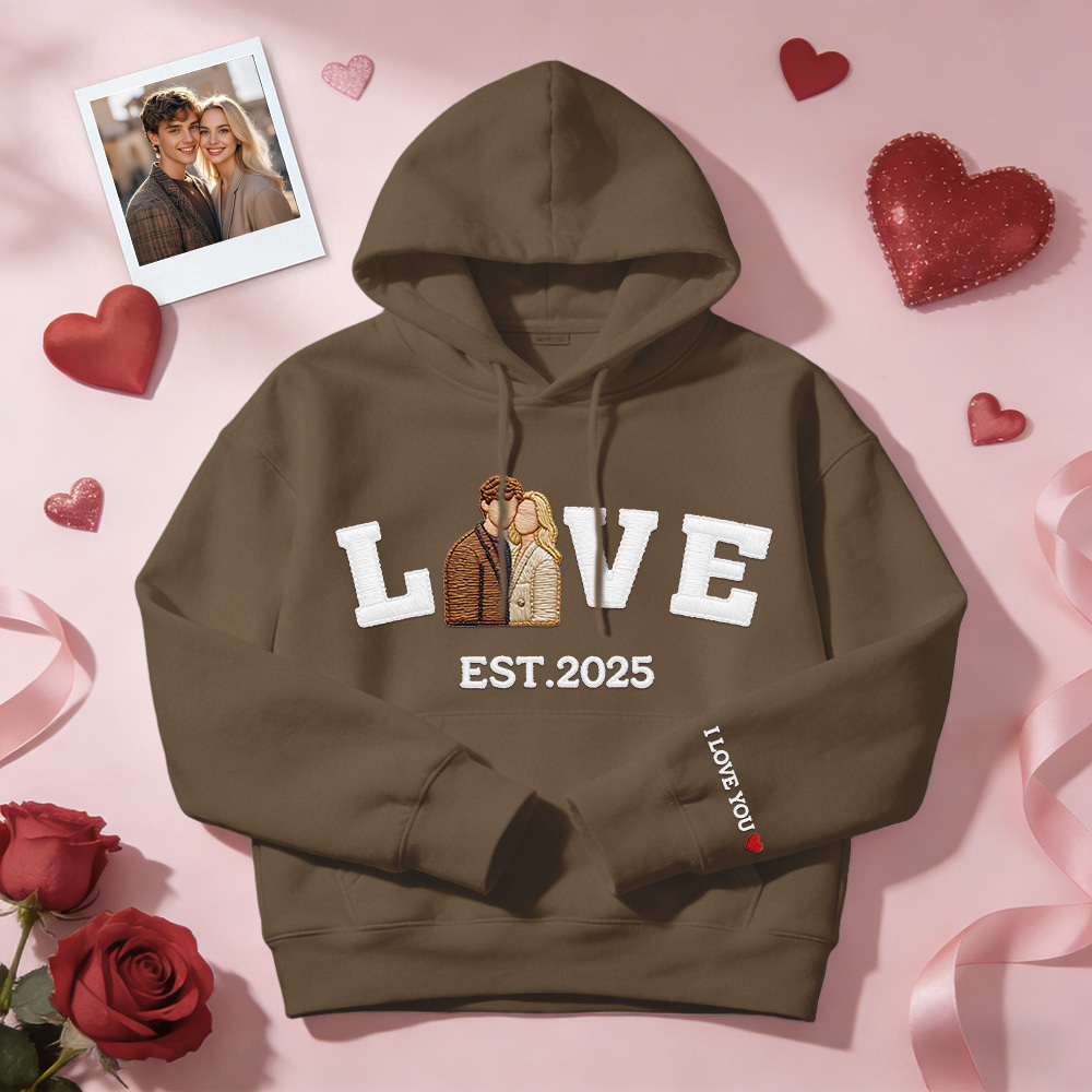 Personalized Embroidered Photo Couple LOVE Est Year Sweatshirt/Hoodie - namenecklace