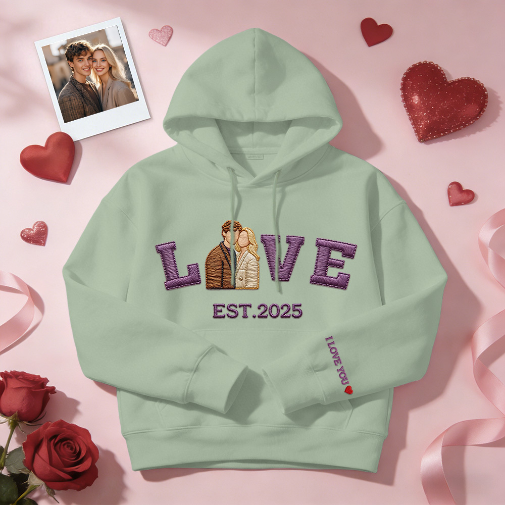 Personalized Embroidered Photo Couple LOVE Est Year Sweatshirt/Hoodie - namenecklace