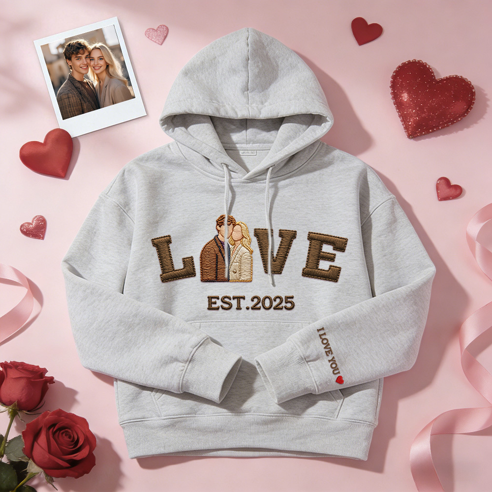 Personalized Embroidered Photo Couple LOVE Est Year Sweatshirt/Hoodie - namenecklace