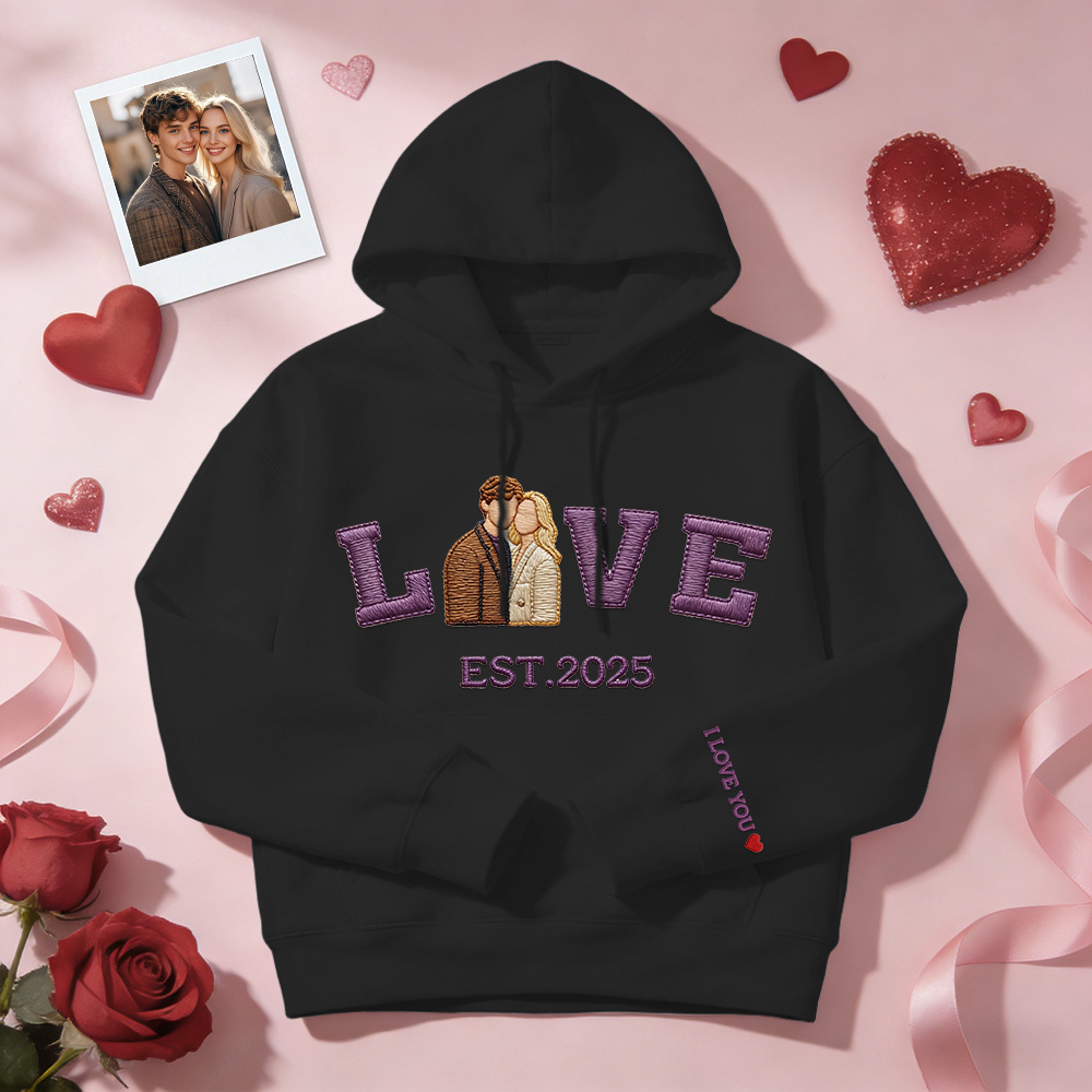 Personalized Embroidered Photo Couple LOVE Est Year Sweatshirt/Hoodie - namenecklace