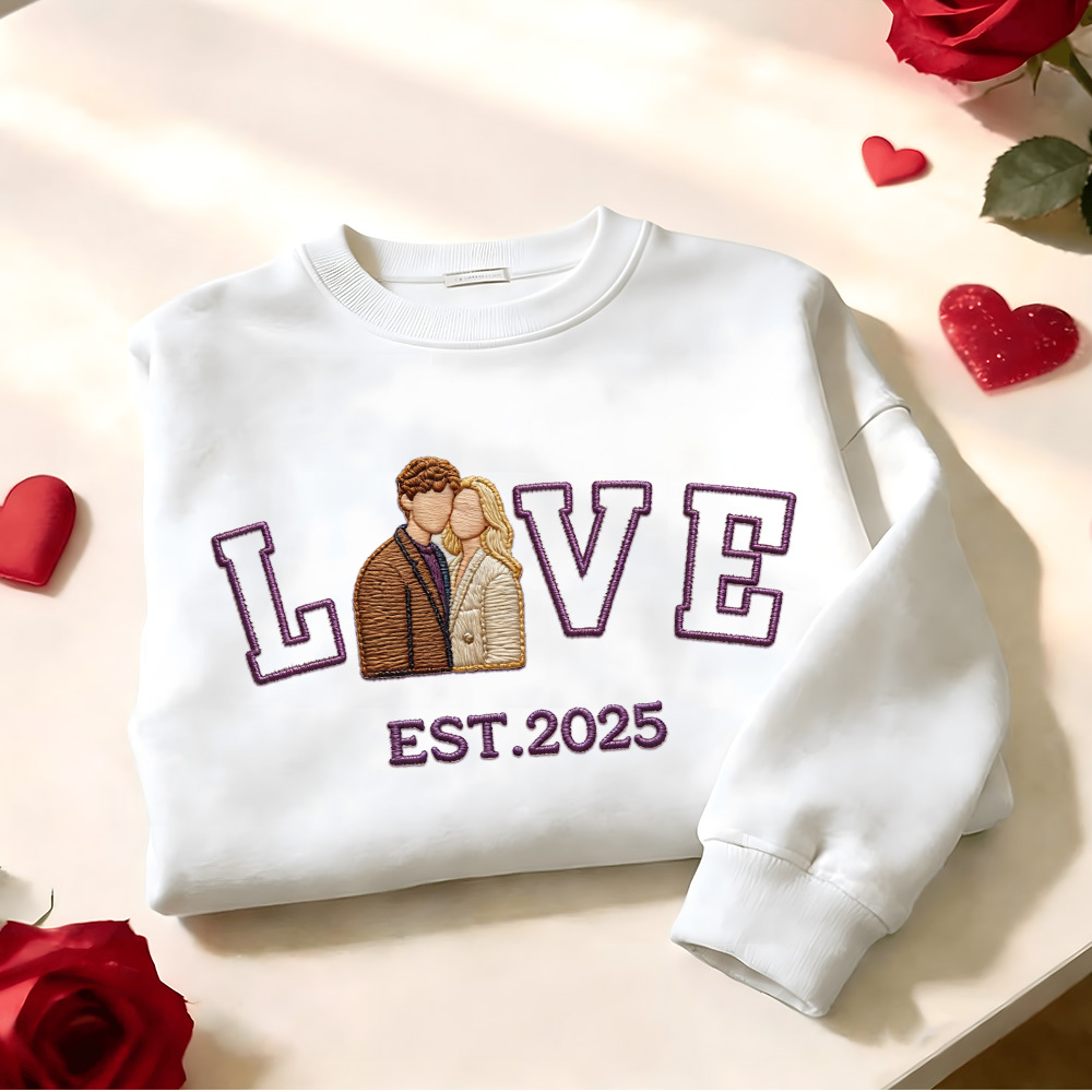 Personalized Embroidered Photo Couple LOVE Est Year Sweatshirt/Hoodie - namenecklace