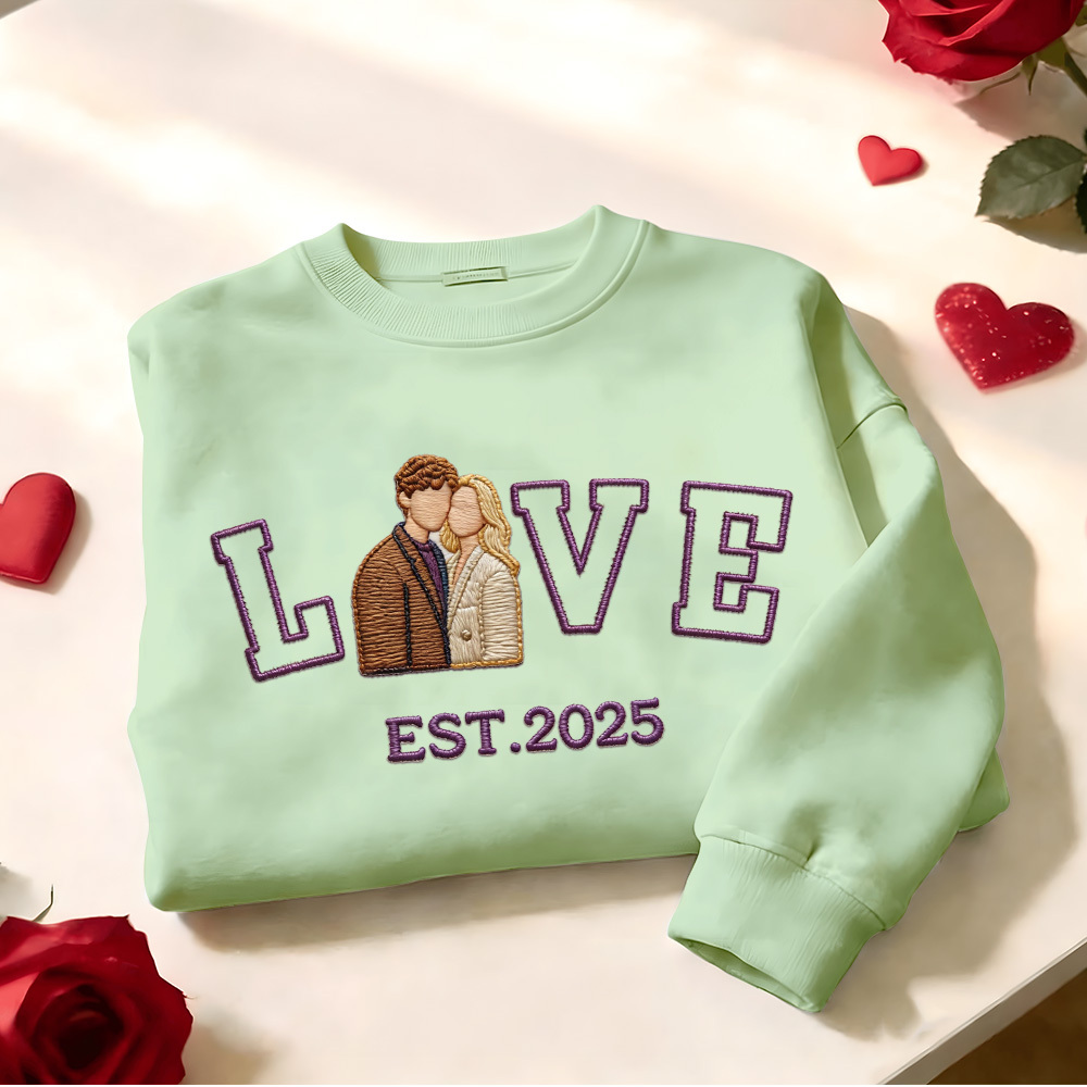 Personalized Embroidered Photo Couple LOVE Est Year Sweatshirt/Hoodie - namenecklace