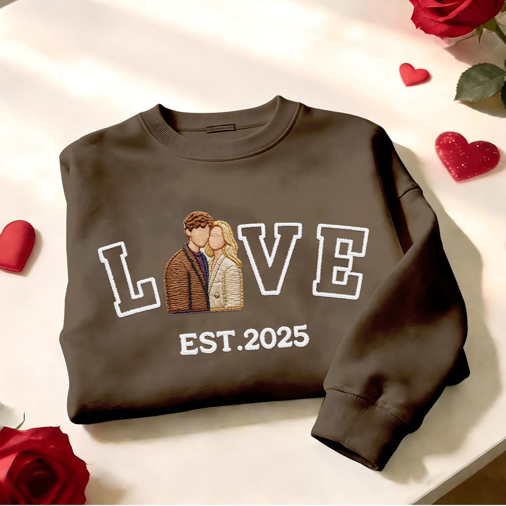 Personalized Embroidered Photo Couple LOVE Est Year Sweatshirt/Hoodie - namenecklace