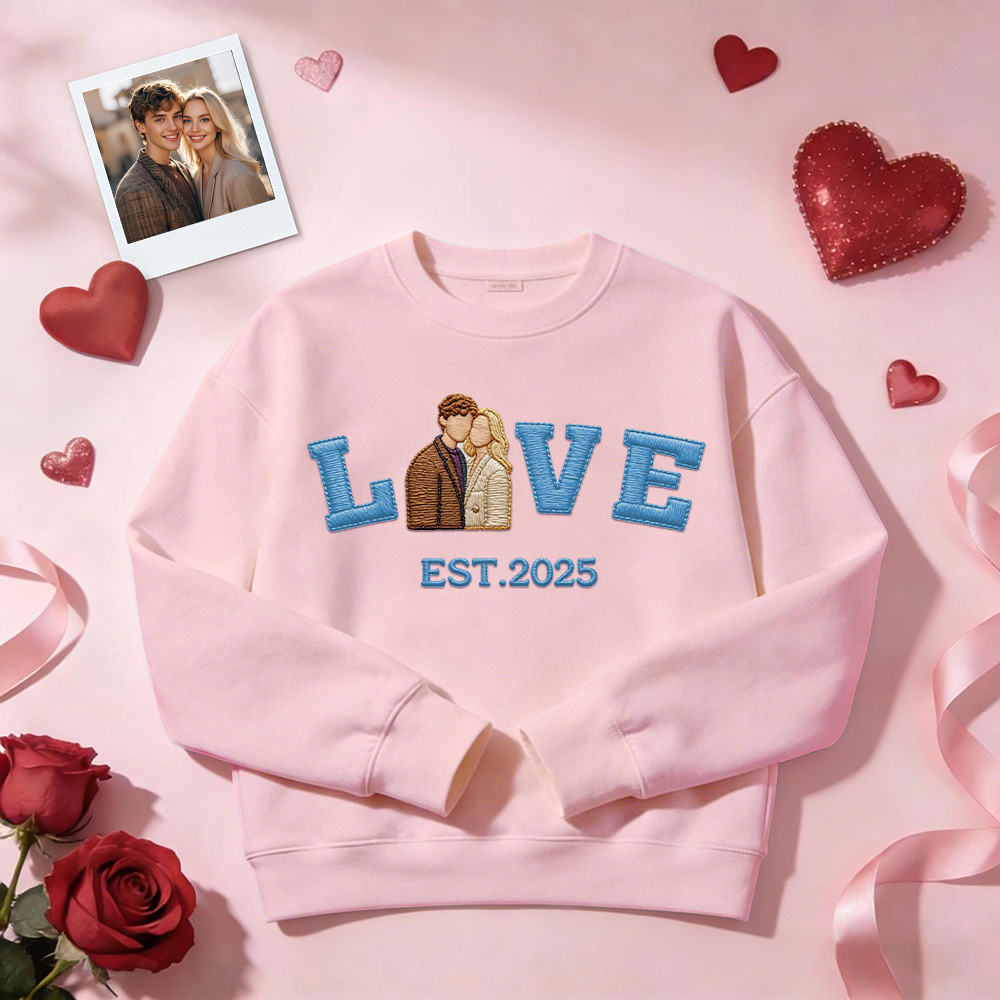 Personalized Embroidered Photo Couple LOVE Est Year Sweatshirt/Hoodie - namenecklace