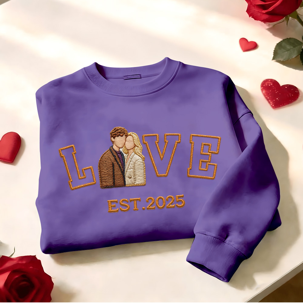 Personalized Embroidered Photo Couple LOVE Est Year Sweatshirt/Hoodie - namenecklace
