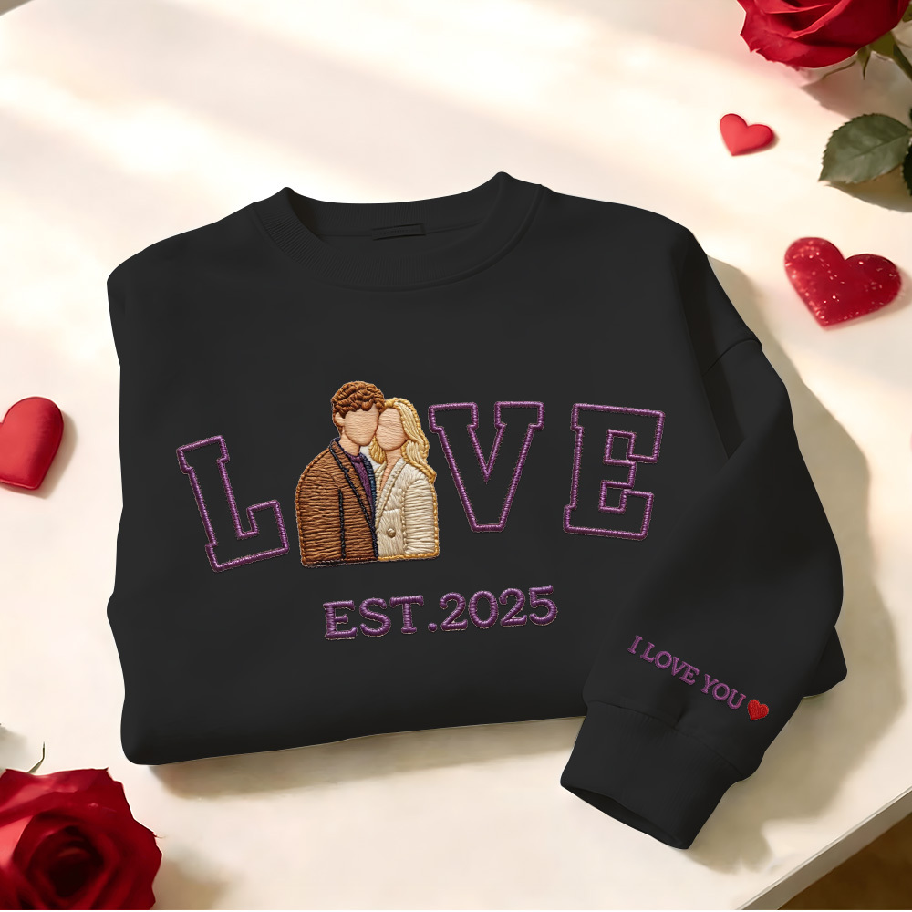 Personalized Embroidered Photo Couple LOVE Est Year Sweatshirt/Hoodie - namenecklace