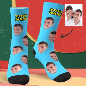 Halloween Sock Gifts Custom Face Socks With Your Text 3D Preview Colorful Socks - Giftlab