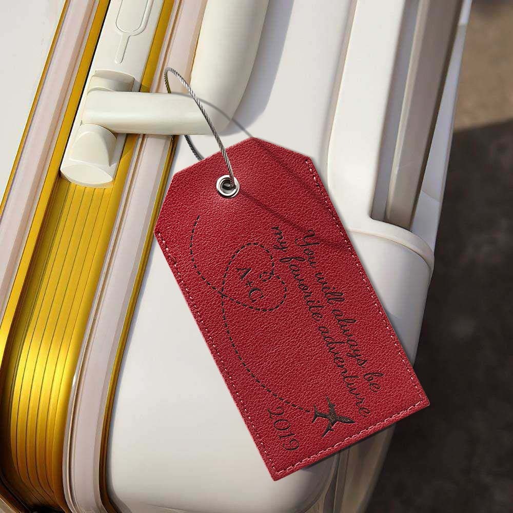 Personalized Engraved Leather Luggage Tag Creative Airplane Path Design Keychain Anniversary Gift - NameNecklace