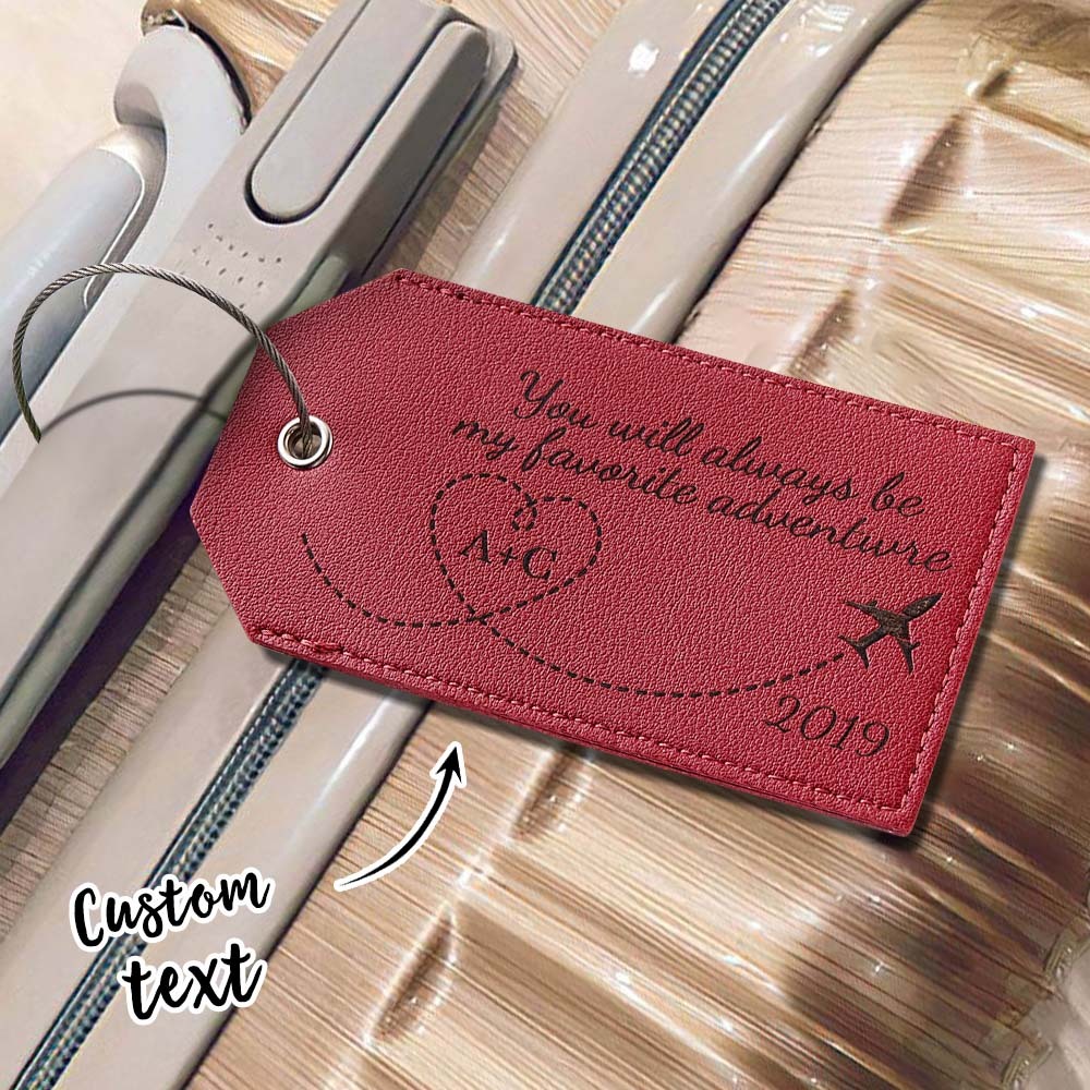 Personalized Engraved Leather Luggage Tag Creative Airplane Path Design Keychain Anniversary Gift - NameNecklace