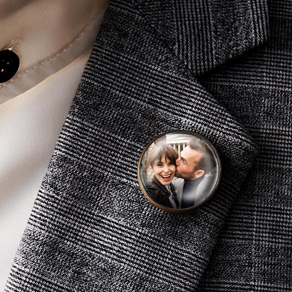 Custom Photo Lapel Pin Vintage Circle Brooch Gift For Man - NameNecklace