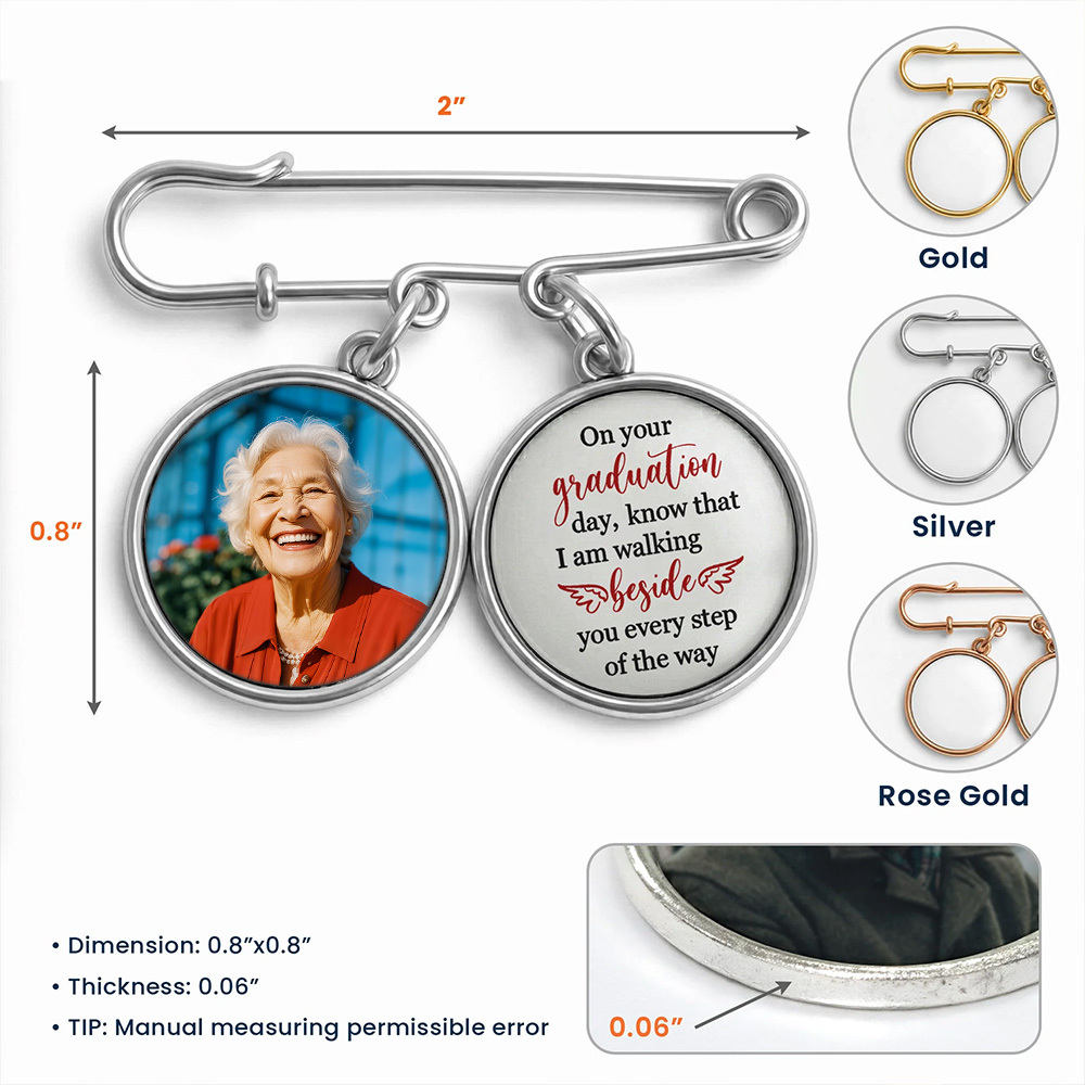 Graduation Walking Beside You Every Step - Personalized Lapel Pin With Photo Charms - namenecklace