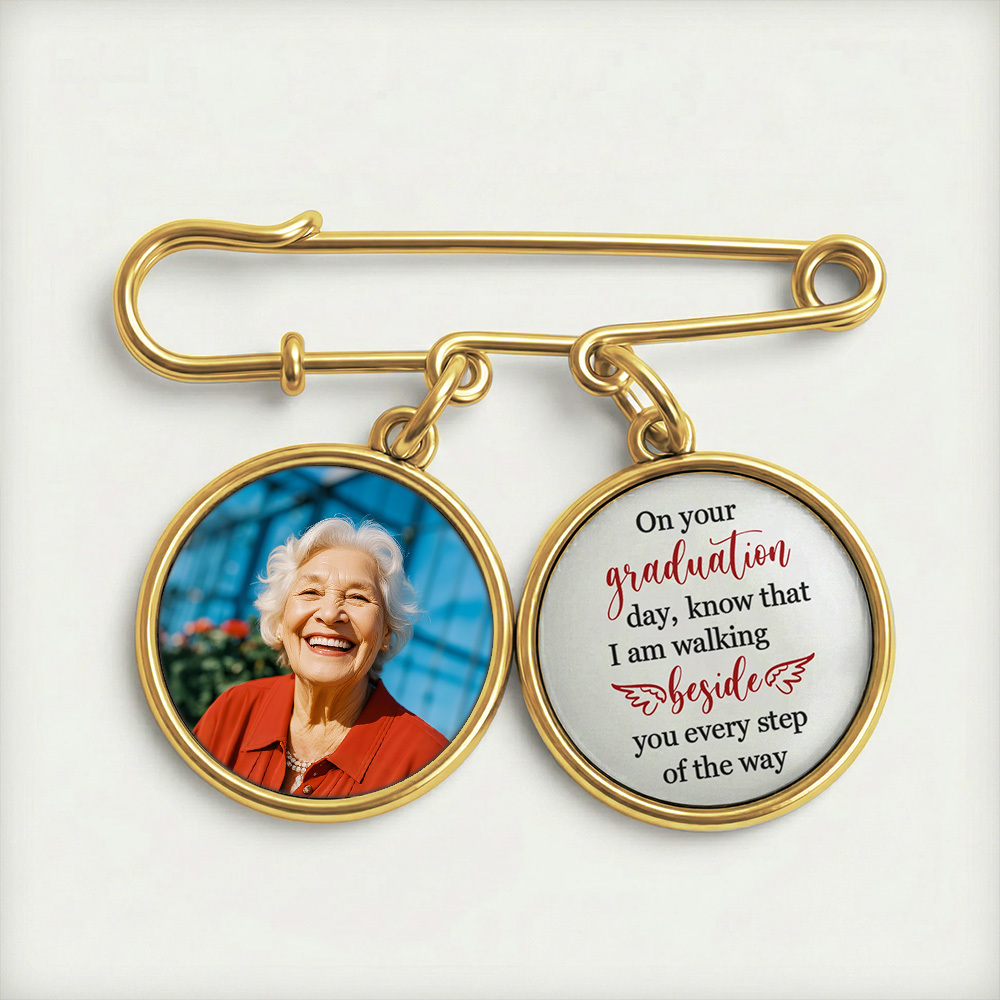 Graduation Walking Beside You Every Step - Personalized Lapel Pin With Photo Charms - namenecklace
