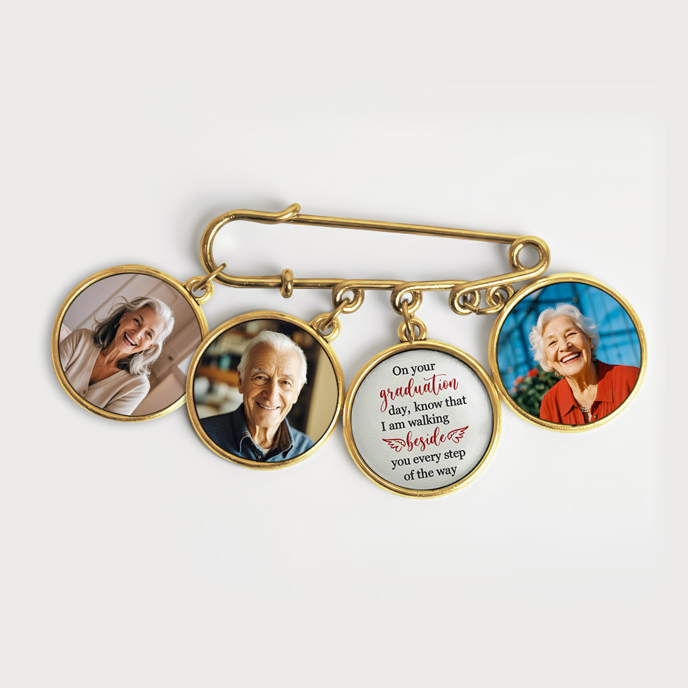 Graduation Walking Beside You Every Step - Personalized Lapel Pin With Photo Charms - namenecklace