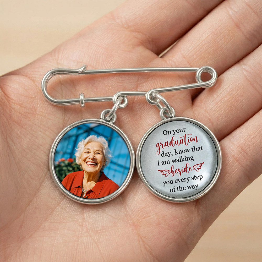 Graduation Walking Beside You Every Step - Personalized Lapel Pin With Photo Charms - namenecklace