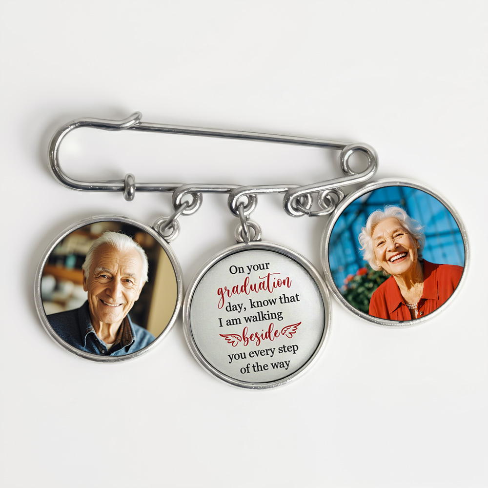 Graduation Walking Beside You Every Step - Personalized Lapel Pin With Photo Charms - namenecklace