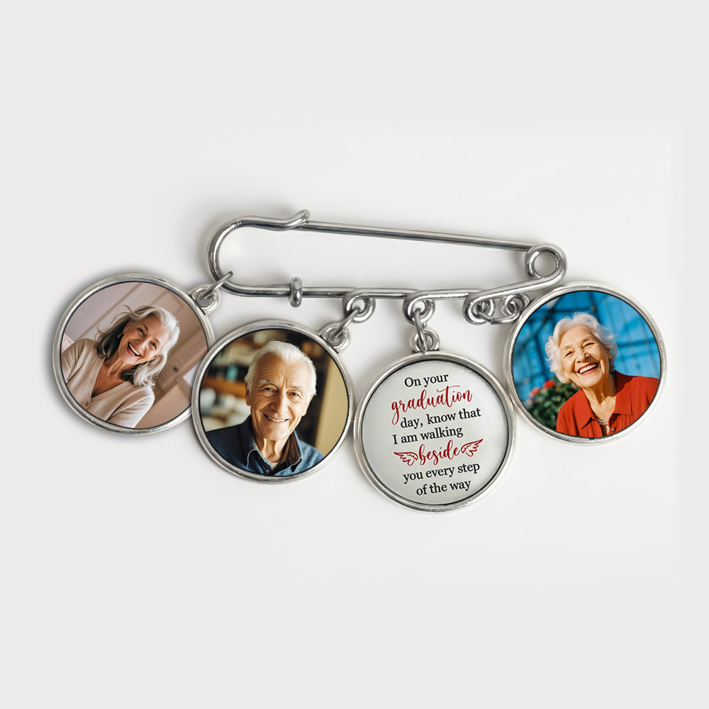 Graduation Walking Beside You Every Step - Personalized Lapel Pin With Photo Charms - namenecklace