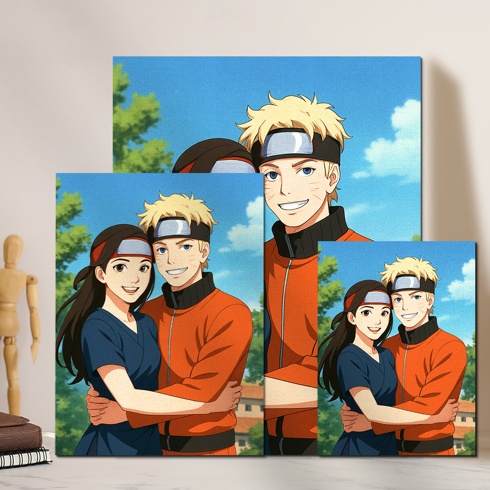 Personalized Canvas Anime Ninja Style Portrait Custom Photo Hidden Village Inspired Canvas Art Anime Style Ninja Warrior Portrait Print