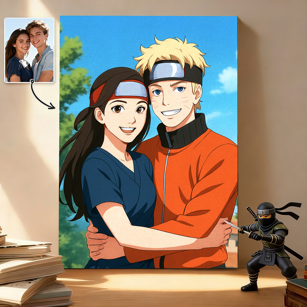 Personalized Canvas Anime Ninja Style Portrait Custom Photo Hidden Village Inspired Canvas Art Anime Style Ninja Warrior Portrait Print