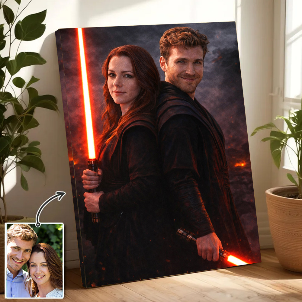 Custom Lightsaber Galactic Hero Couple Portrait Frame Gift Valentine's Day Gifts for Couple - namenecklace