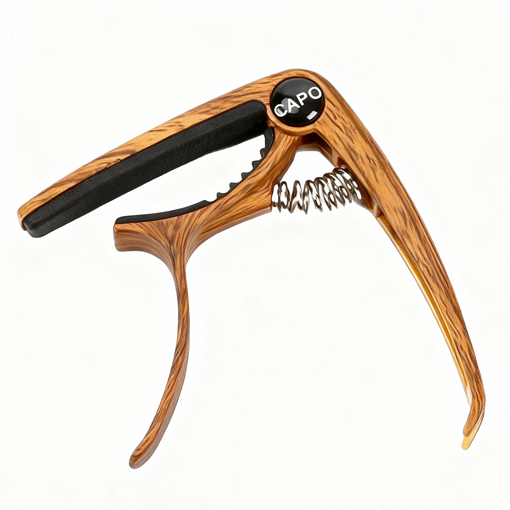 Personalized Metal Guitar Capo with Wood Grain, Custom Message, Engraved Guitar Pick, Birthday Gift, Fathers days Gift for Guitarists - namenecklace