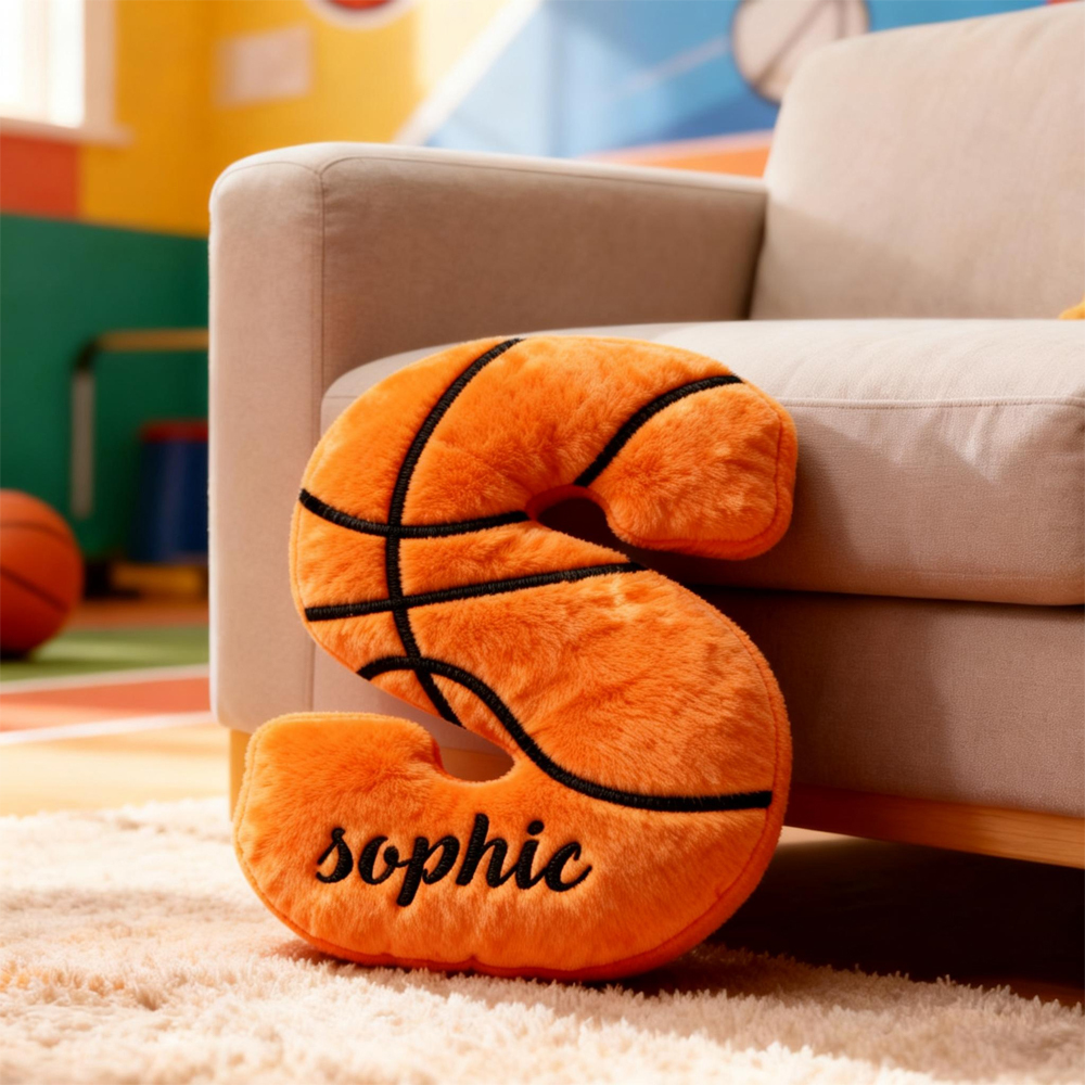 Personalized 3D Printed Basketball Letter Pillow – Custom Name Sports Fan Gift