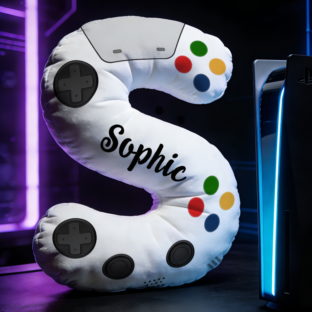 Personalized Graphic 3D Print Controller Alphabet Shaped Pillow for Game Lovers Initial Pillow Christmas Gift for Kids