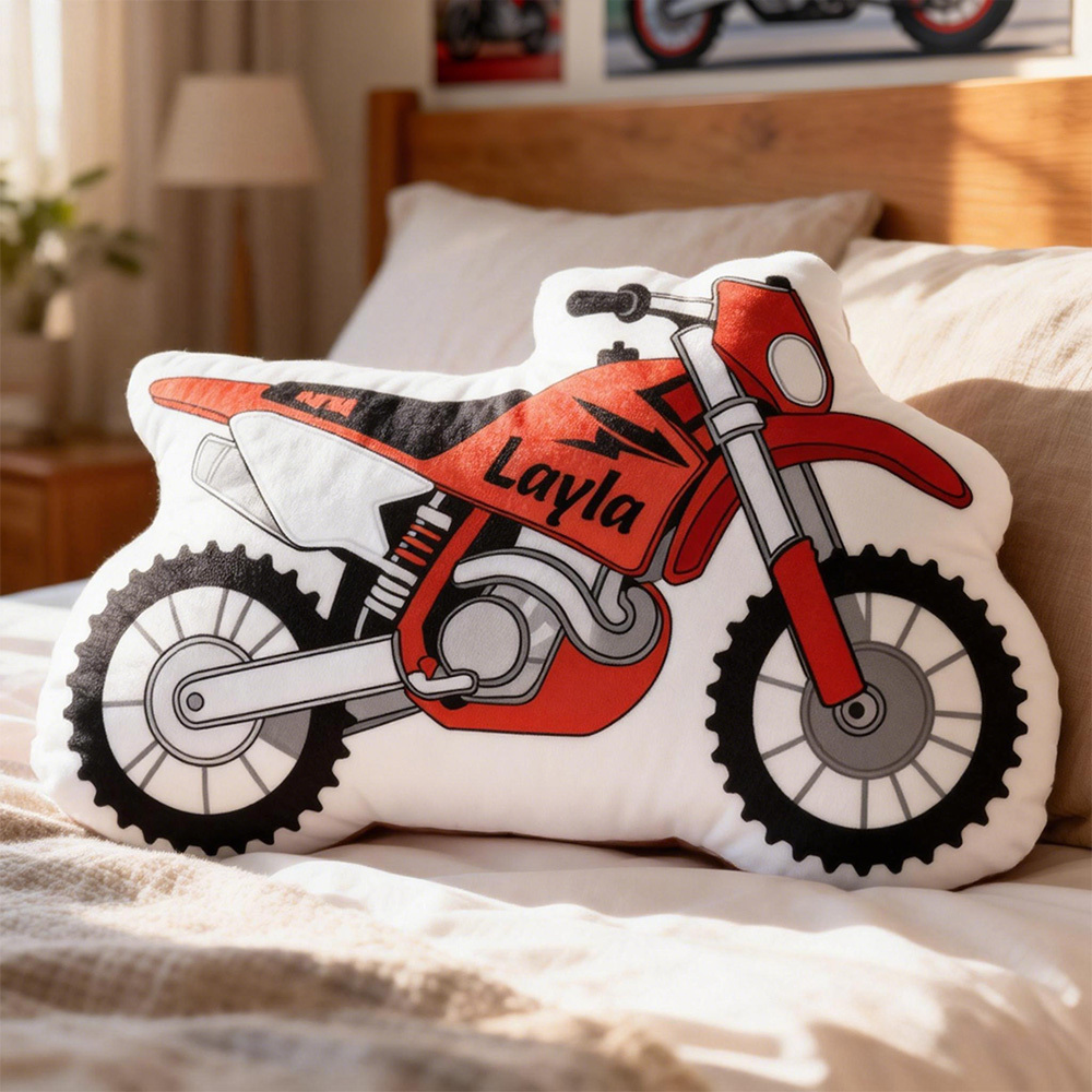 Personalized Motorcycle Pillow Custom Name Motorbike 3D Graphic Print Pillow 3D Graphic Motorcycle Cushion Gifts for Kids