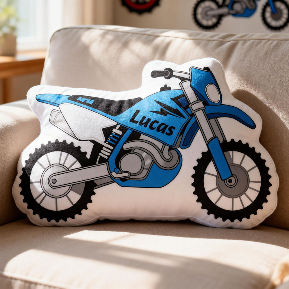 Personalized Motorcycle Pillow Custom Name Motorbike 3D Graphic Print Pillow 3D Graphic Motorcycle Cushion Gifts for Kids